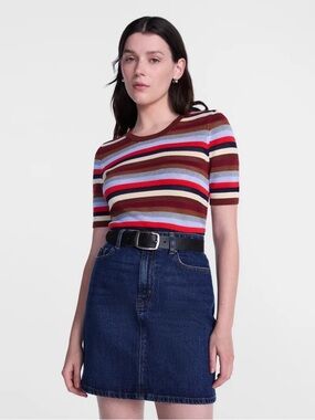Scenario Women's Crewneck Short Sleeve Striped Sweater NWT